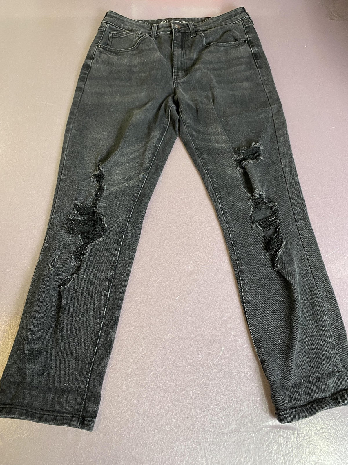 No Boundaries Jeans Juniors 11 Gray High Rise Straight Leg Distressed Denim