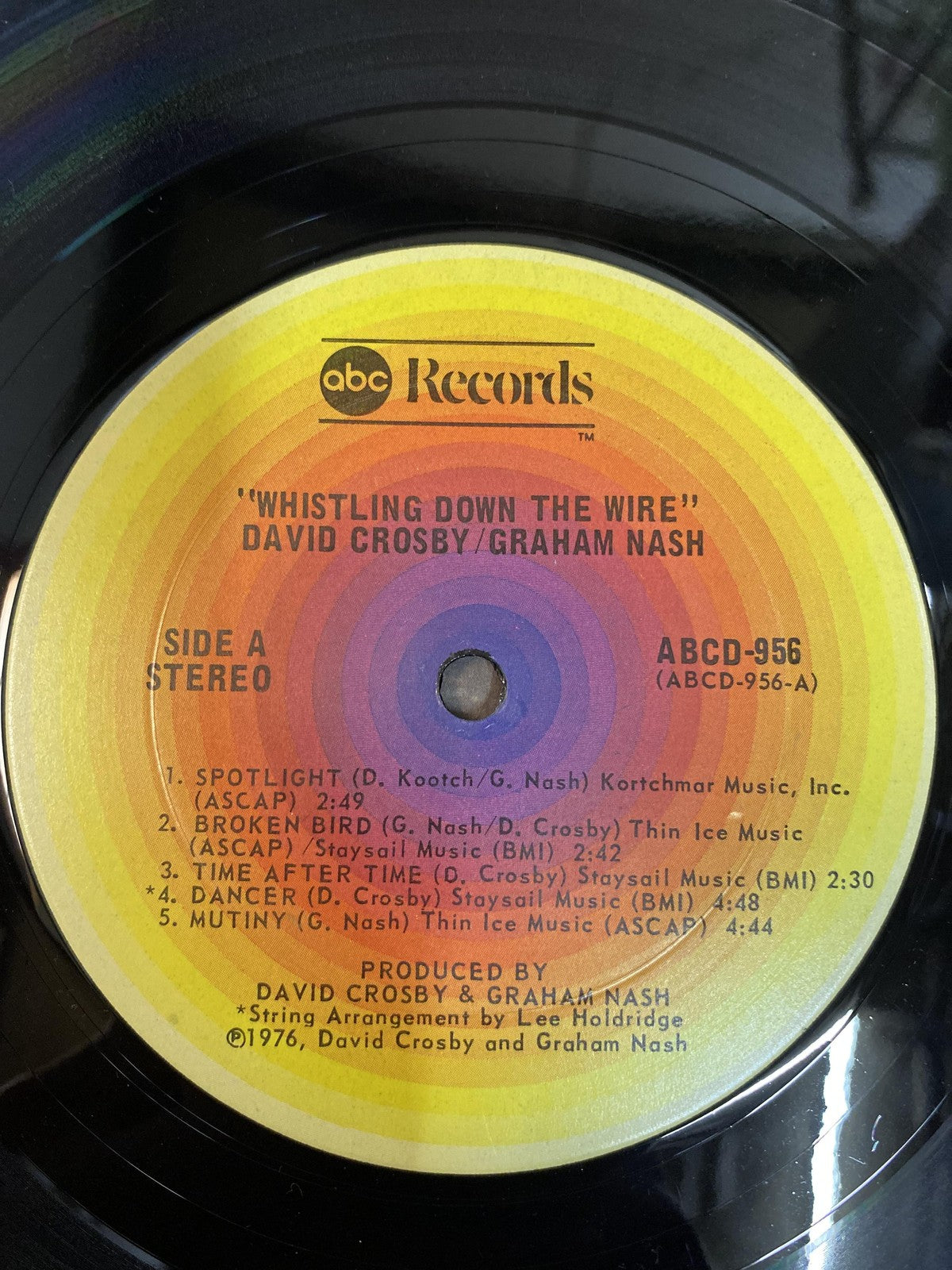 Vintage Crosby Nash Whistling Down The Wire 12" Vinyl LP 1976 ABC Rock