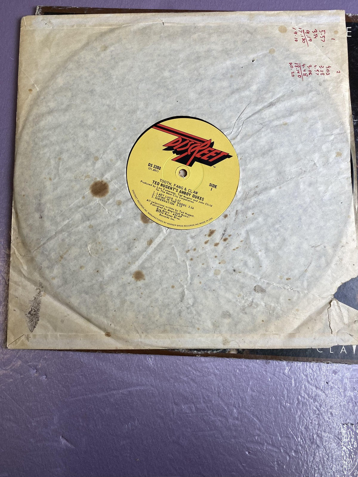 Vintage Ted Nugent's Amboy Dukes Tooth Fang & Claw Vinyl LP 1974 DiscReet Rock