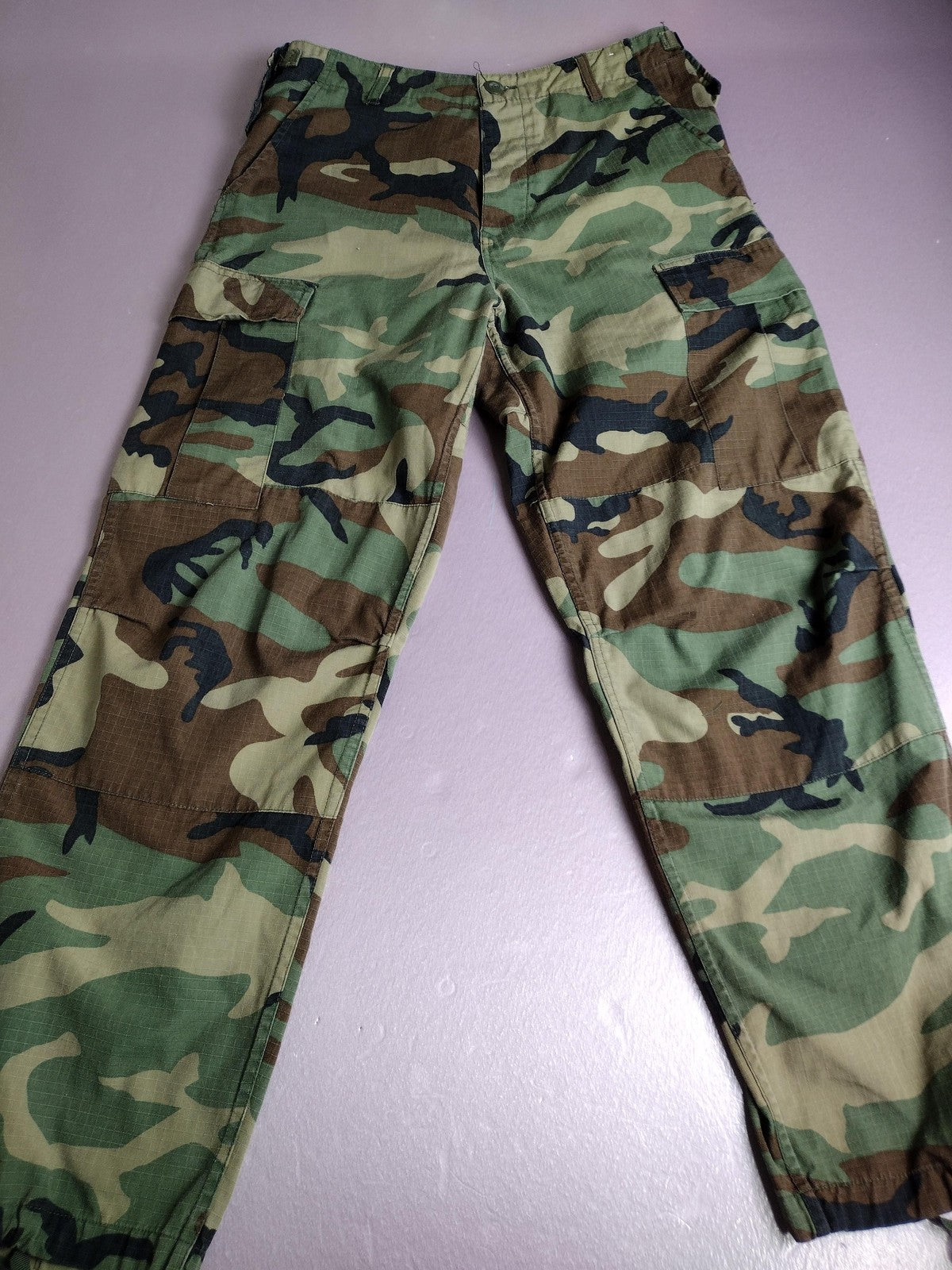 Camo BDU Pants Mens Small Regular Woodland Cargo Military Ripstop Army