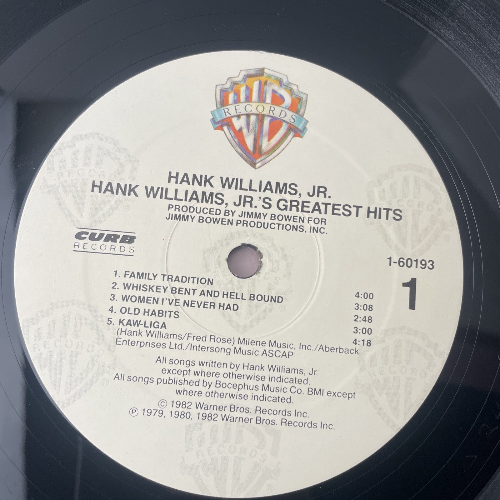 Hank Williams Jrs Greatest Hits VG+ Stereo Lp Curb/Warner Brothers 1982