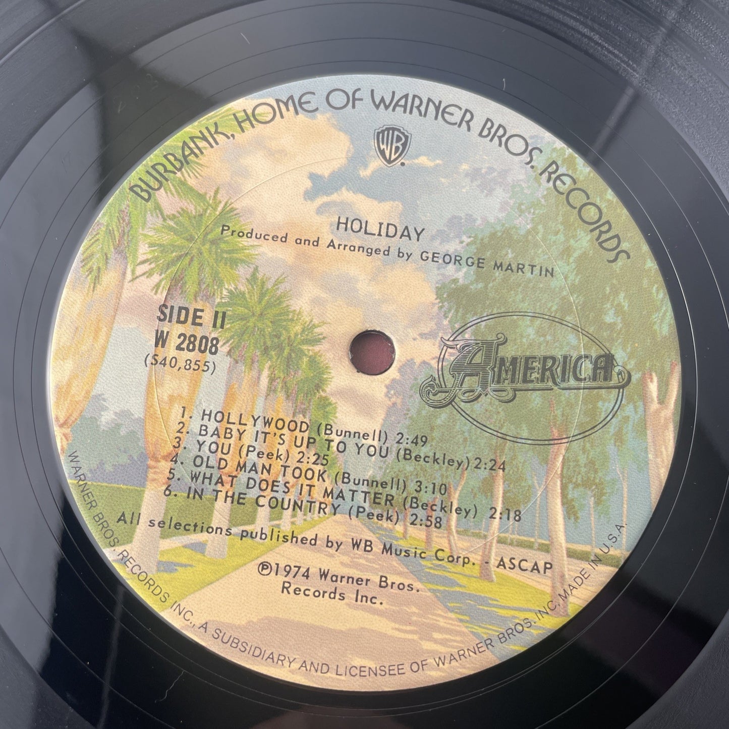 America - Holiday -1974 W2808 Warner Bros Rock Vinyl LP Record Album