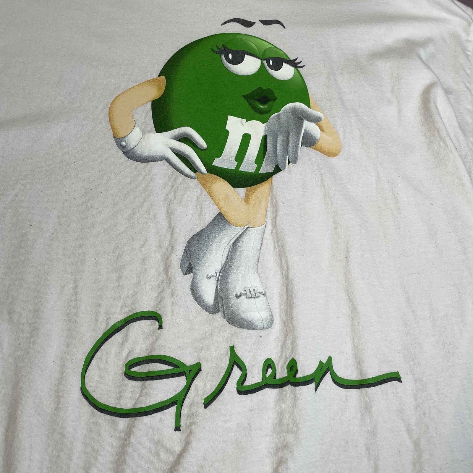M&M's Shirt Mens 2XL White Green Character Graphic T-Shirt Tee Candy Mascot