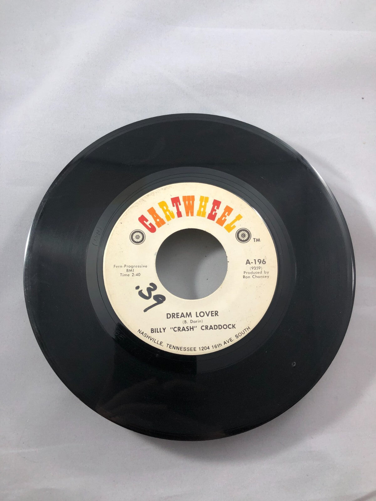 Billy Craddock - Dream Lover/I Ran Out of Time  7" G+ A-196 Vinyl 45 Promo