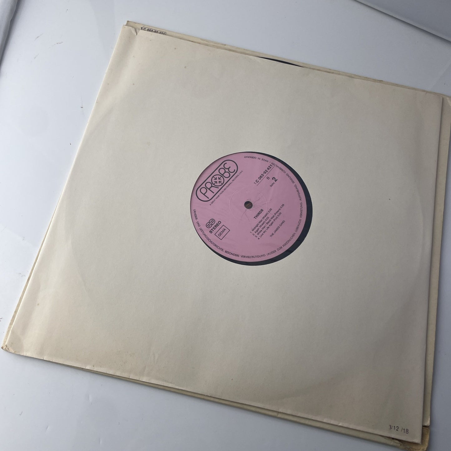 German Pressing JAMES GANG - THIRDS VINYL LP 1971 VG - COMBINED SHIP Probe Label