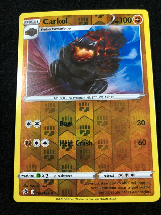 Carkol 106/192 UC Reverse Holo Pokemon TCG Card Rebel Clash NM-MT