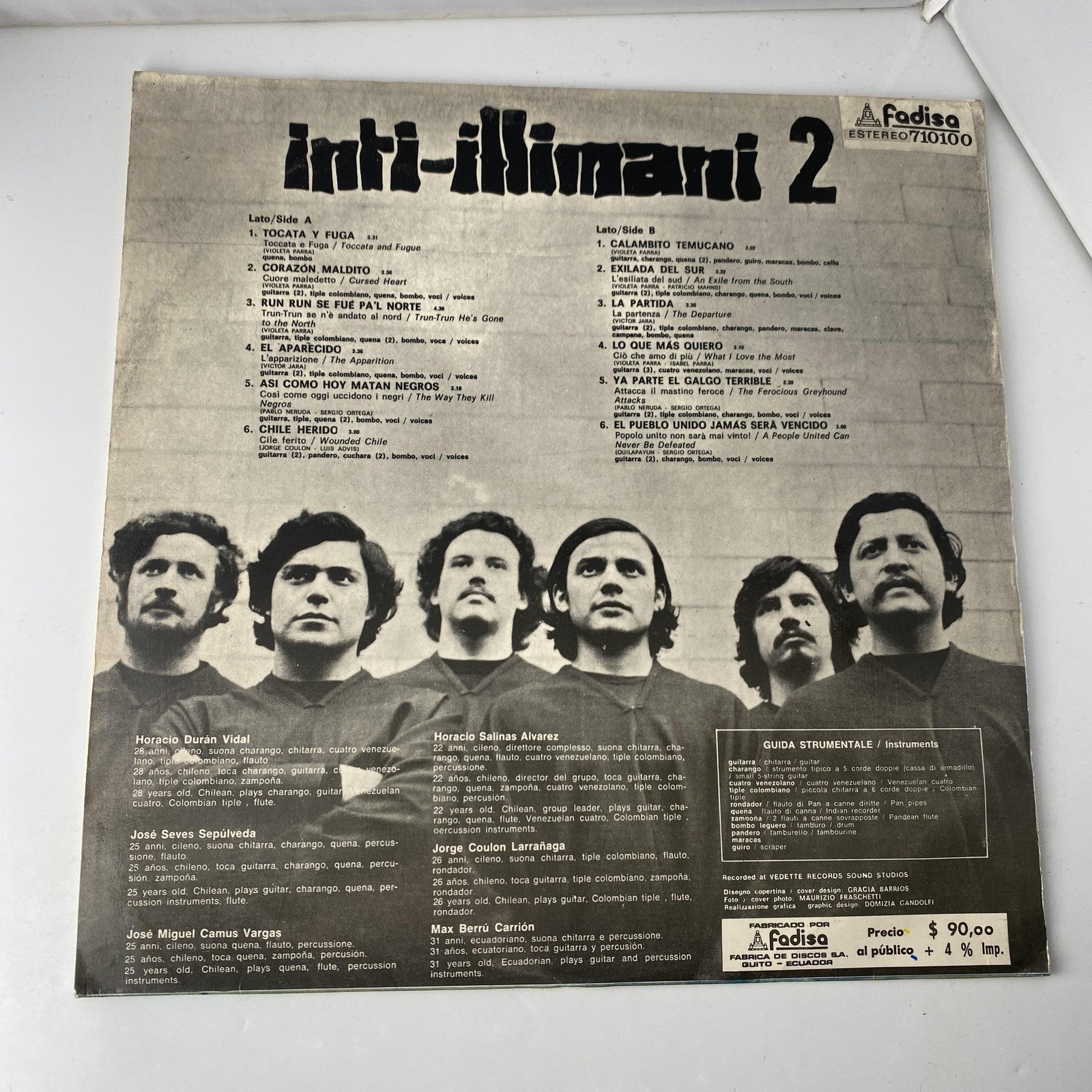 Vintage Inti Illimani 2 La Nueva Cancion Chilena 12" Vinyl LP 1973 Fadisa Folk