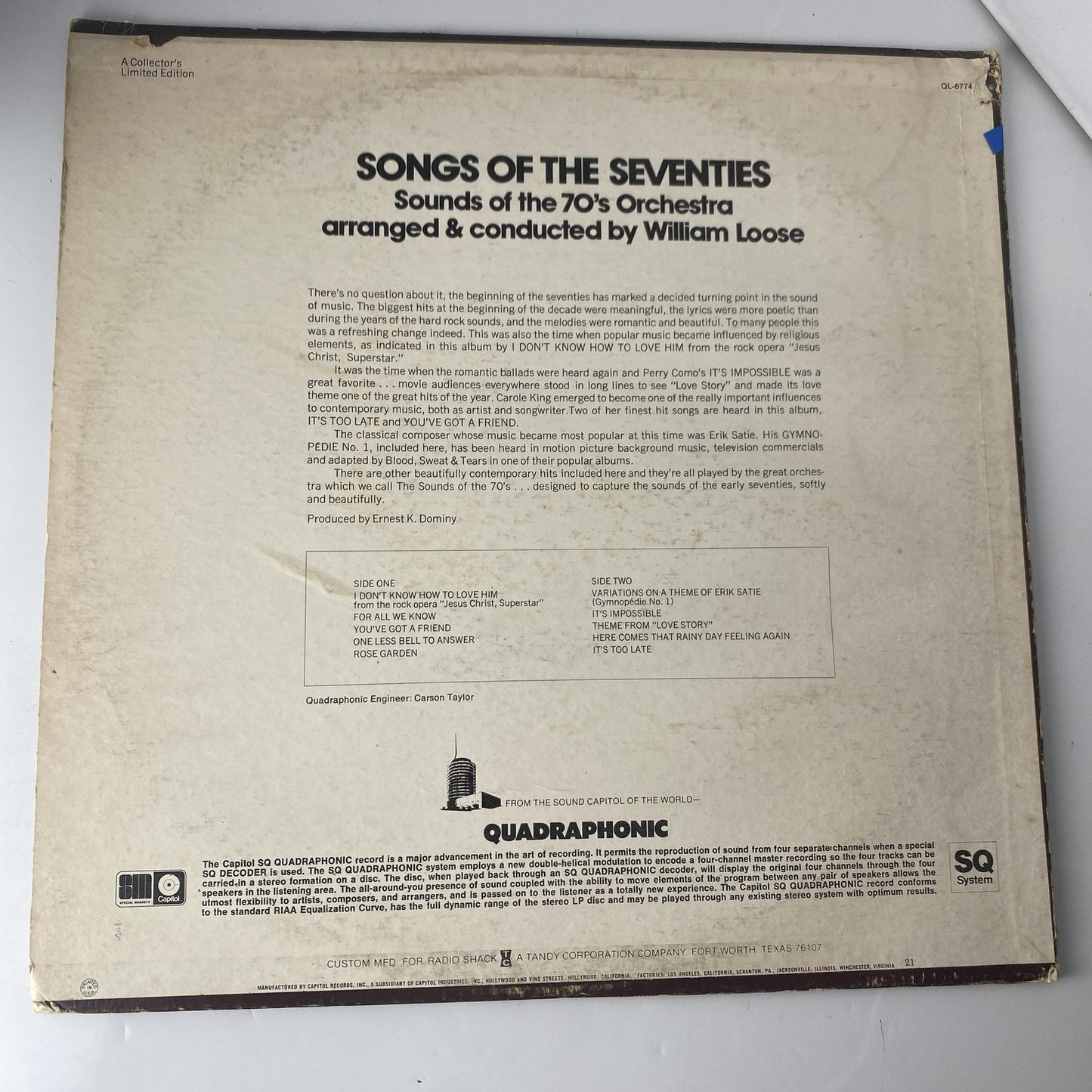 Vintage Sounds Of 70's Orchestra Songs Of The Seventies Vinyl LP 1972 Capitol