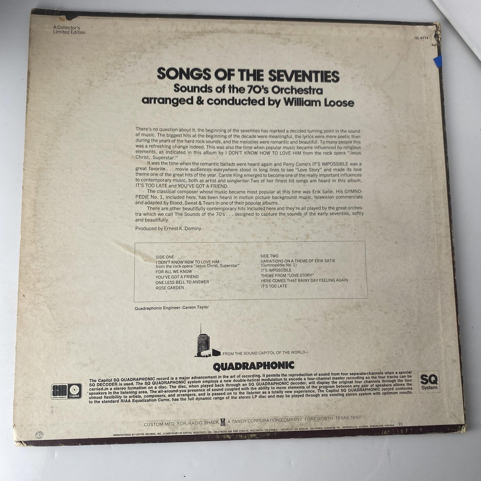 Vintage Sounds Of 70's Orchestra Songs Of The Seventies Vinyl LP 1972 Capitol