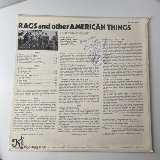 Signed!!! EASTERN BRASS QUINTET Rags & American Things KLAVIER 1975 Vinyl LP NM