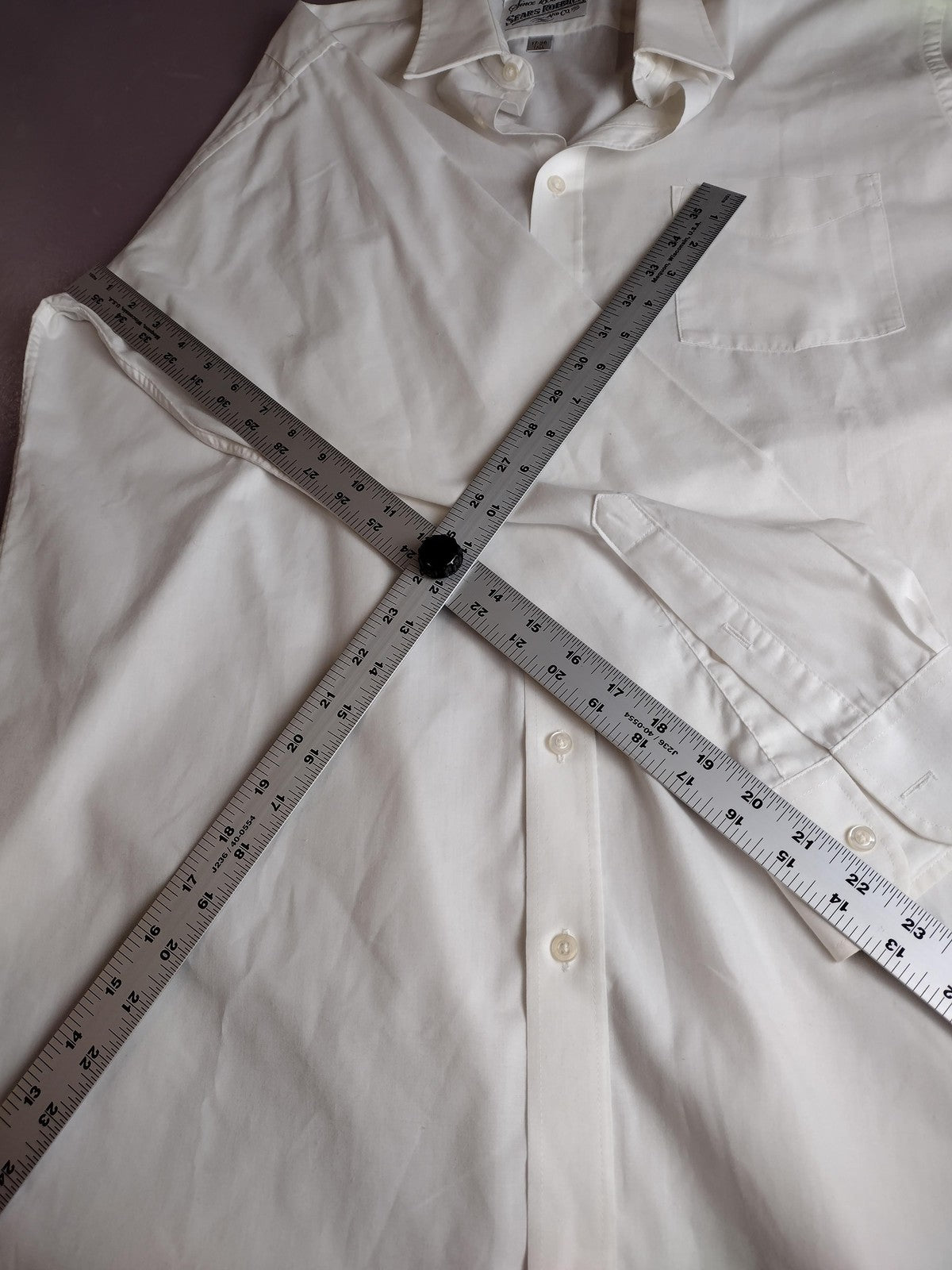 Sears Roebuck Shirt Mens 17 36/37 Tall White Button Front Long Sleeve Dress