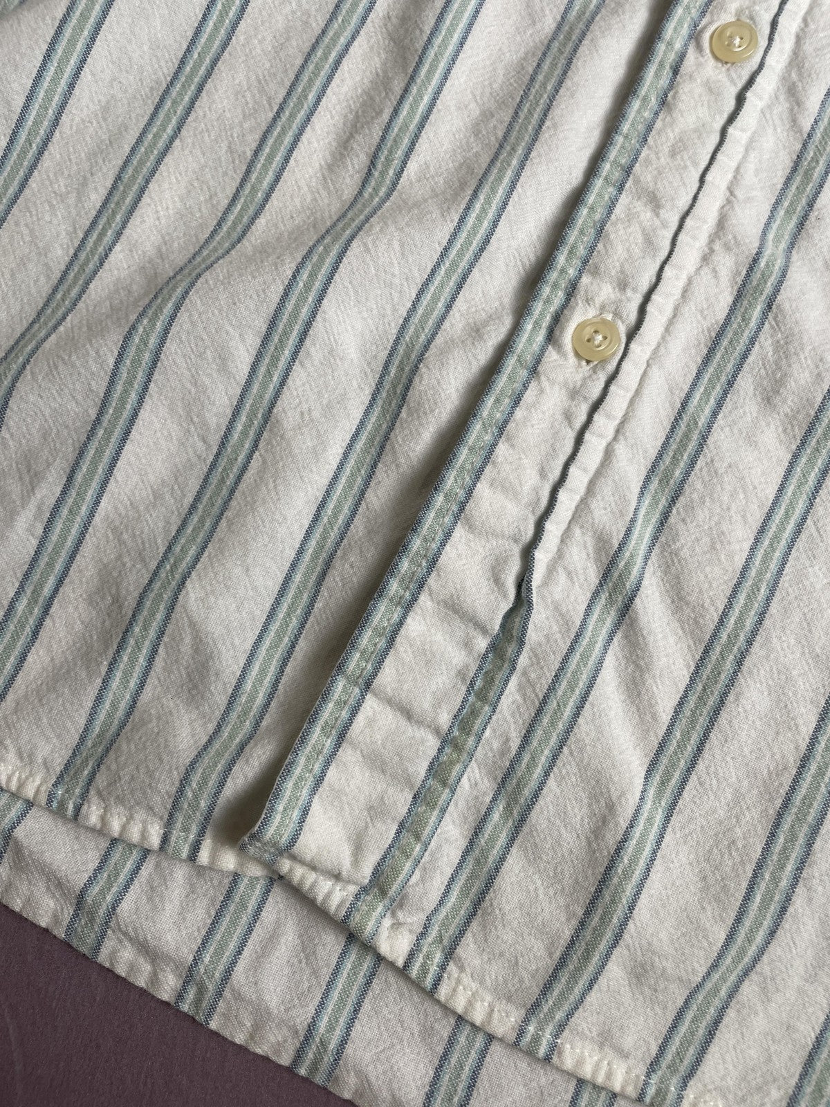 Machine Shirt Mens Large White Blue Green Stripe Sleeveless Button Down Cutoff