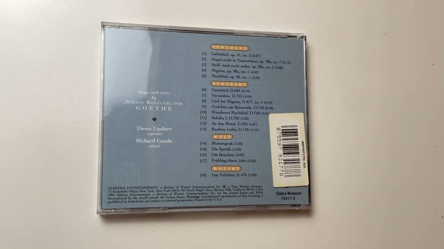 Goethe Lieder Richard Goode Dawn Upshaw CD 1994 Classical Elektra