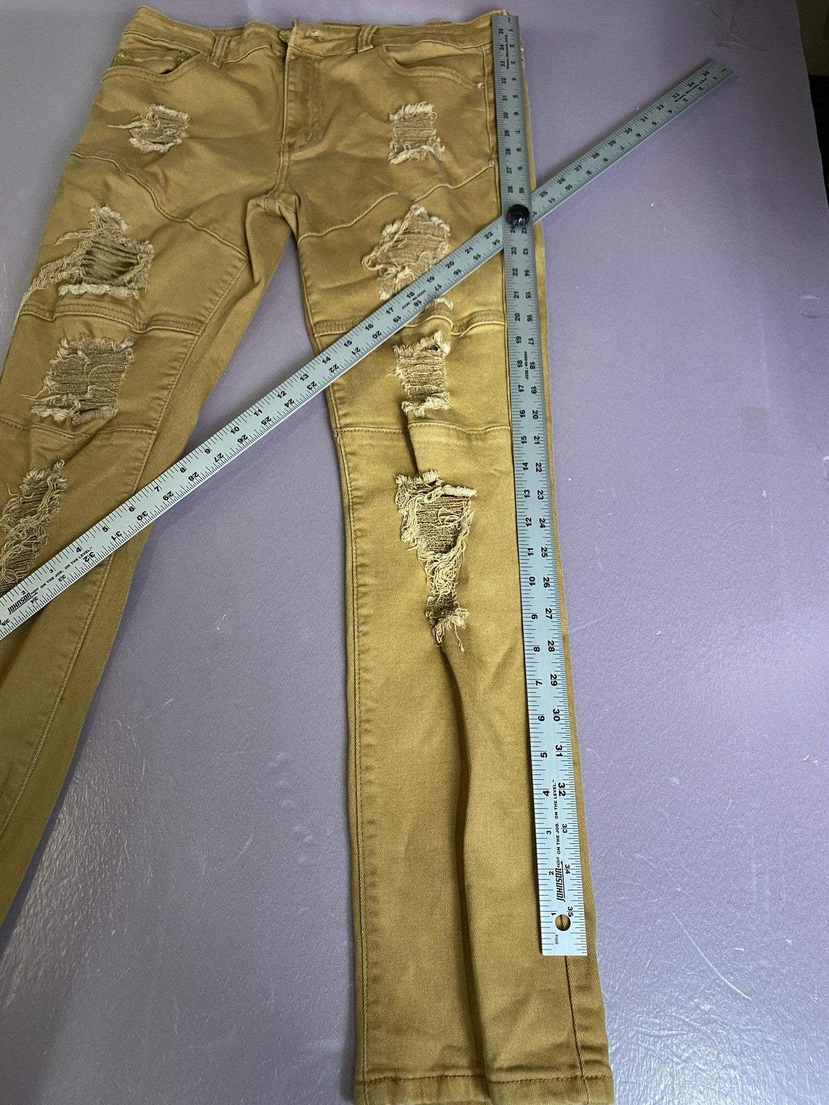 Argonaut Jeans Mens 34x32 Gold Distressed Skinny Slim Stretch Denim Pants