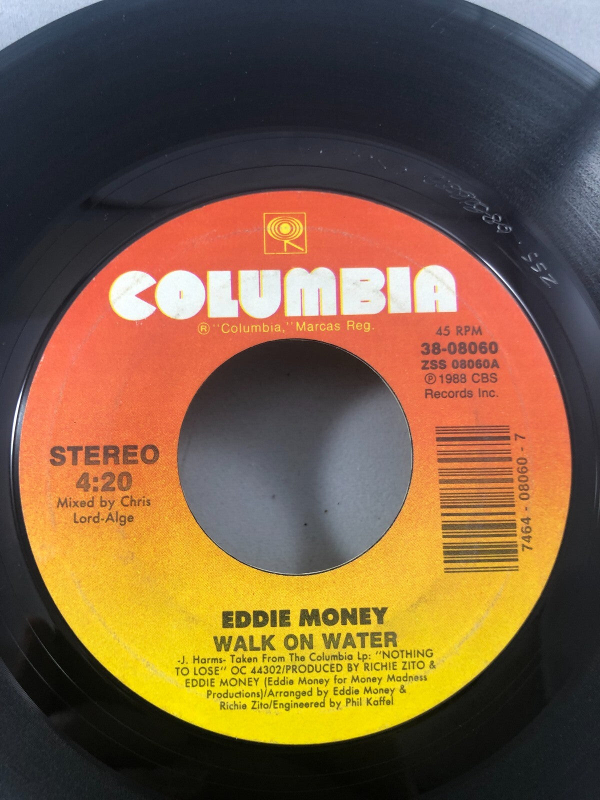 Eddie Money Walk On Water/Dancing With Mr. Jitters  45 Columbia￼ VG