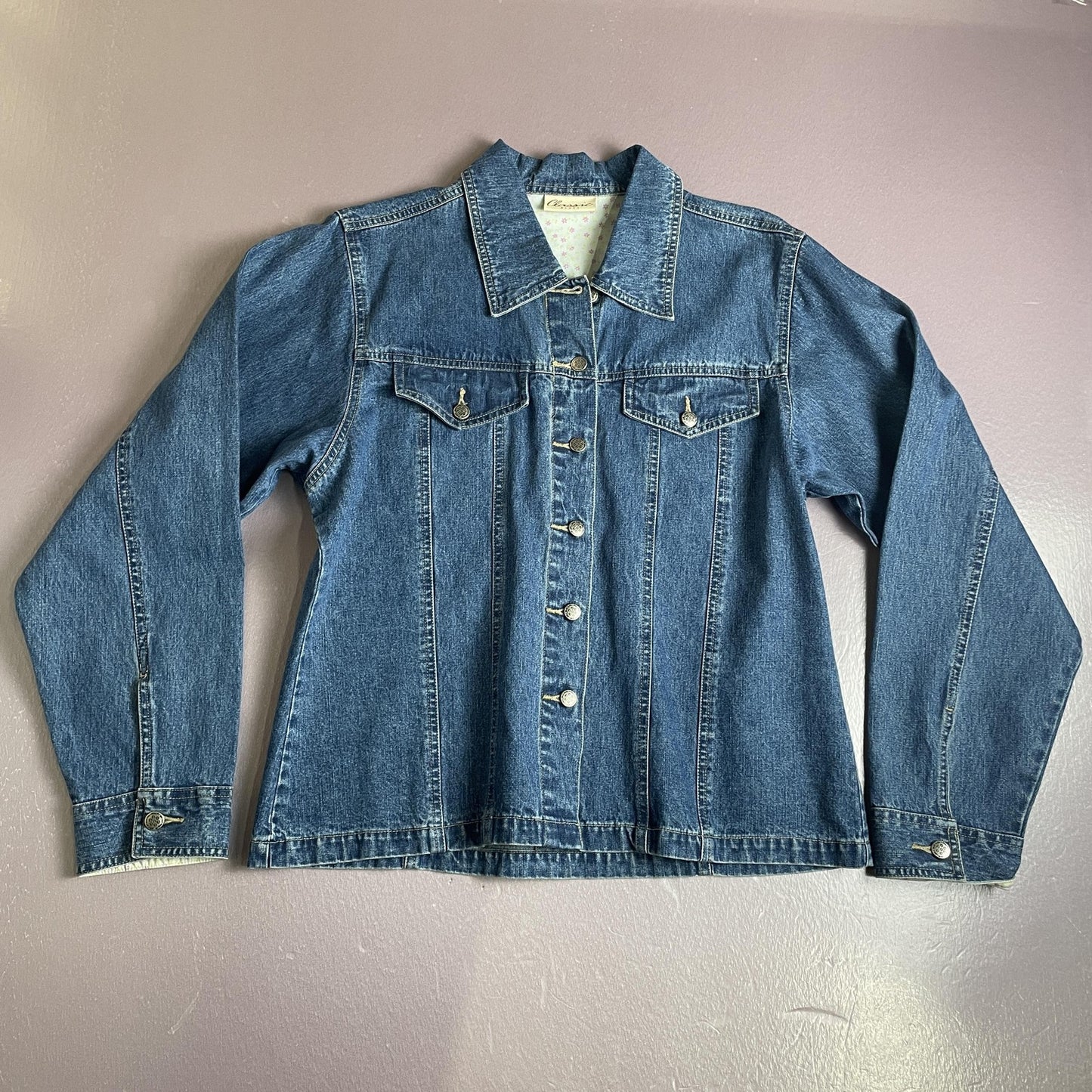 Classic Blues Denim Jacket Womens Medium Blue Jean Trucker Western Button Up