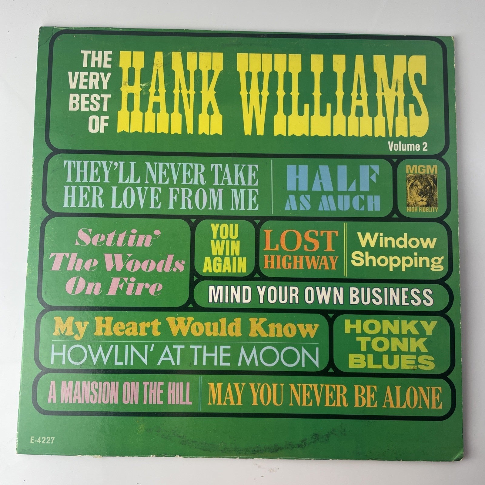 Hank Williams Vinyl LP, MGM Records, 1964, E-4227, The Very Best of... Vol. 2~VG