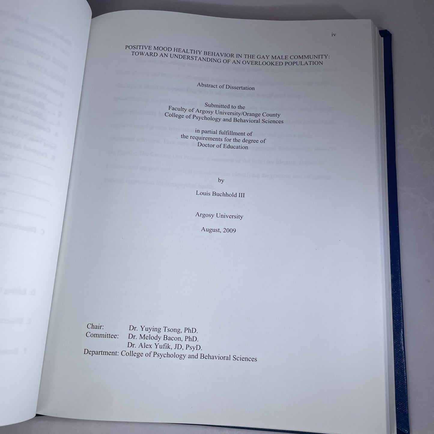 Dissertation Book 2009 Argosy California College Healthy Behavior Gay Male Study