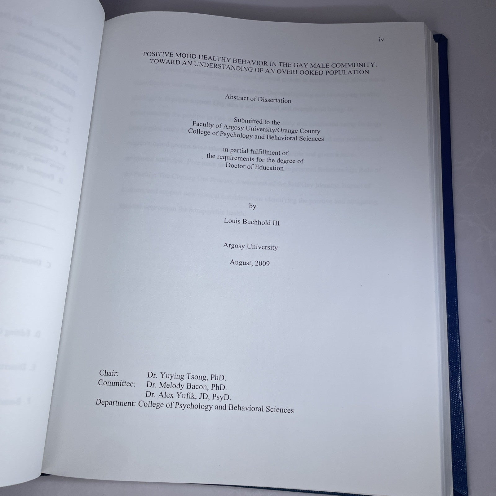Dissertation Book 2009 Argosy California College Healthy Behavior Gay Male Study