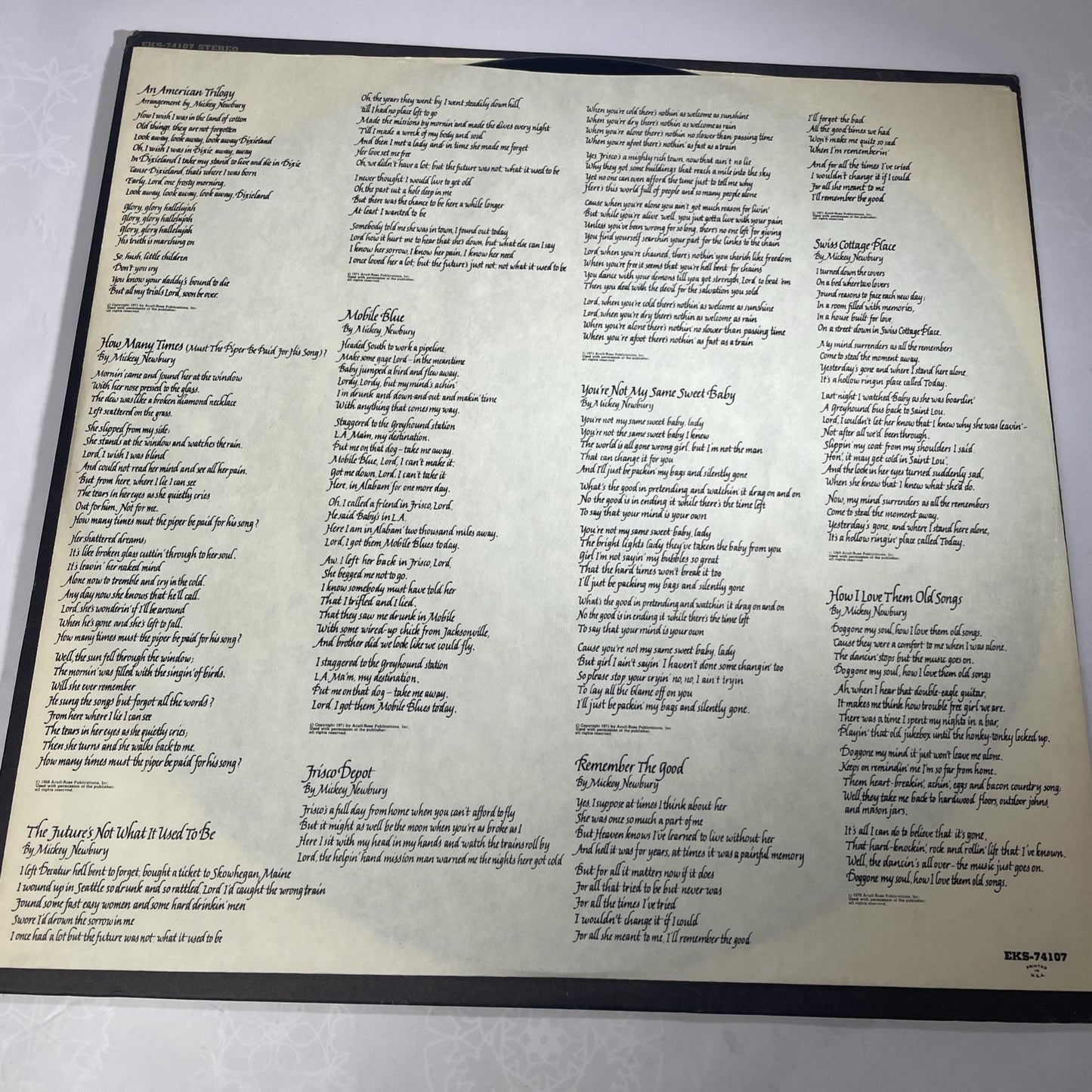 Mickey Newbury - Frisco Mabel Joy Vinyl LP Clean! VG++ FULLY TESTED