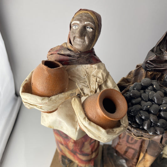 Vintage Hispanic Folk Art Paper Mache Figurines, Set Of 3 Unique 12” Tall