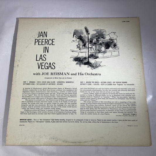 Jan Peerce In Las Vegas LP Vinyl Record Album Orchestra Joe Reisman VG W/ Inner