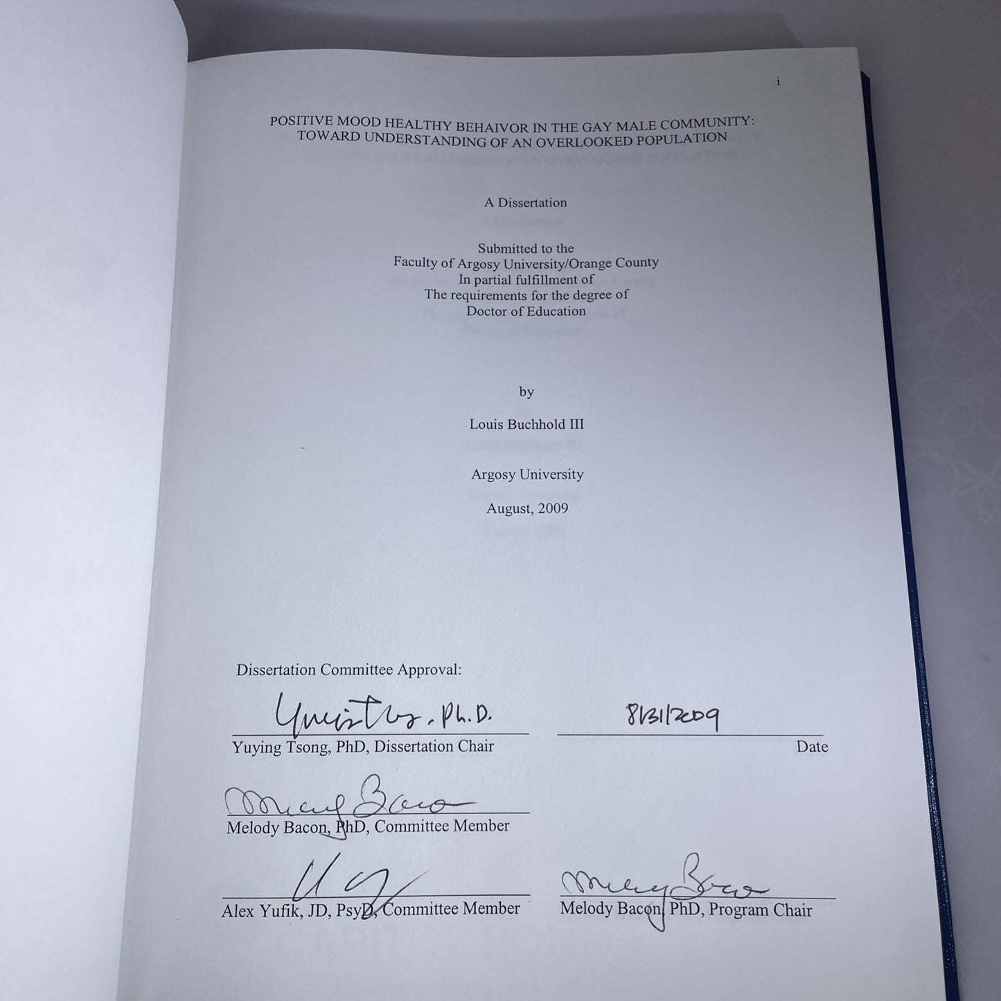 Dissertation Book 2009 Argosy California College Healthy Behavior Gay Male Study