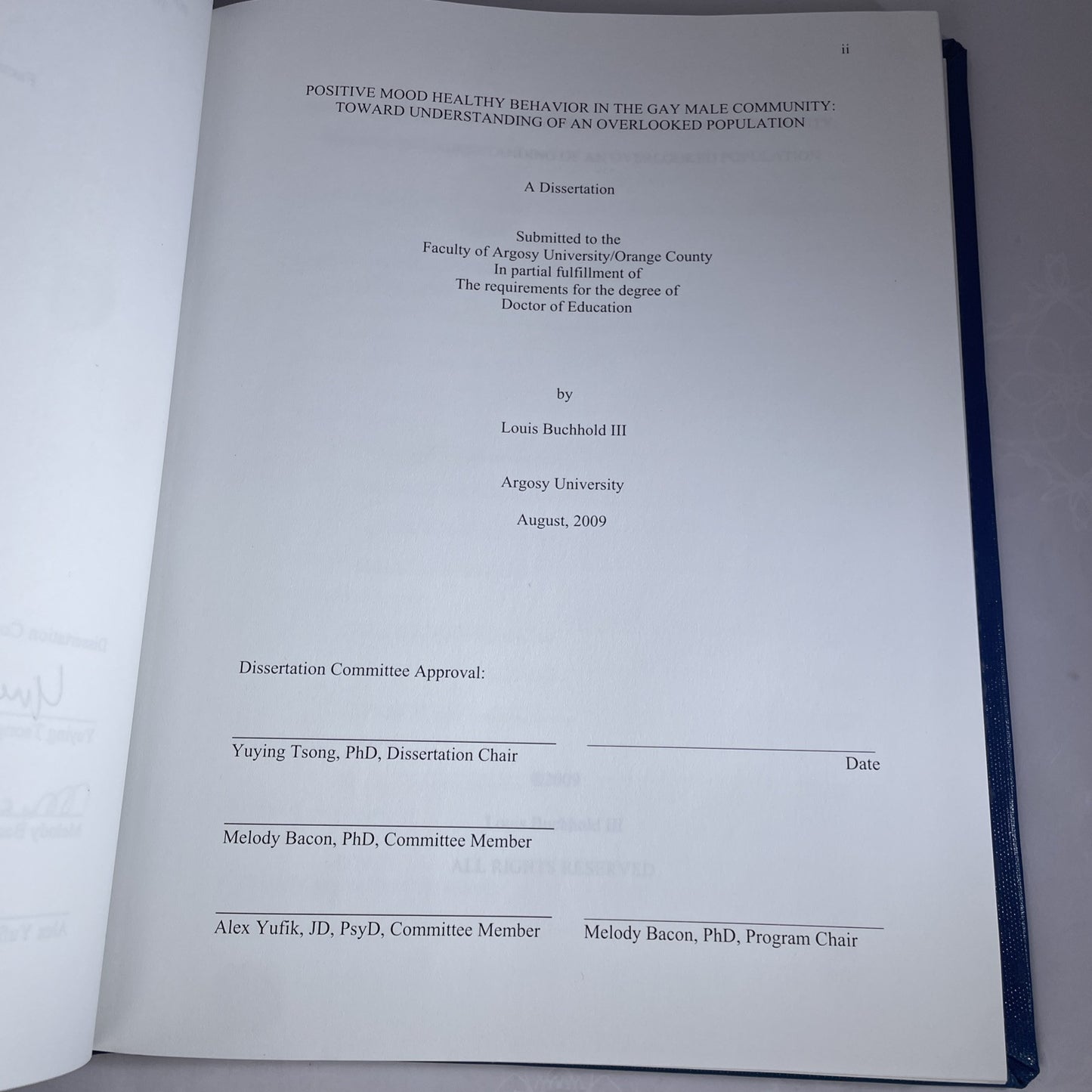 Dissertation Book 2009 Argosy California College Healthy Behavior Gay Male Study