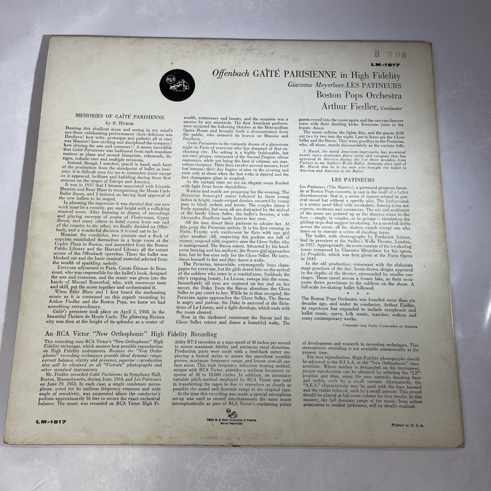 [CLASSICAL]~EXC LP~OFFENBACH~MEYERBEER~BOSTON POPS~Gaite Parisienne~Les Patineur