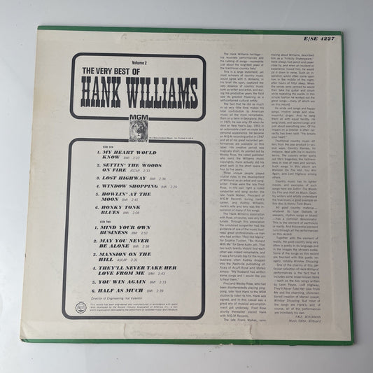 Hank Williams Vinyl LP, MGM Records, 1964, E-4227, The Very Best of... Vol. 2~VG