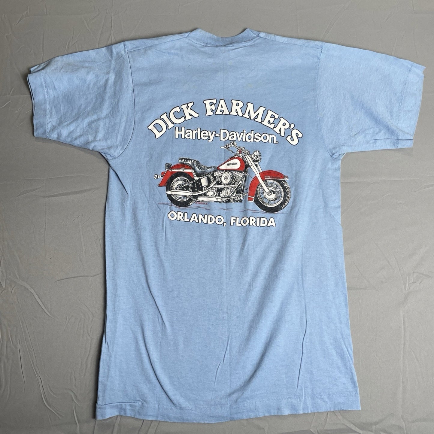 Harley Davidson vintage 80s M t shirt Dick Farmer's Orlando Florida Blue