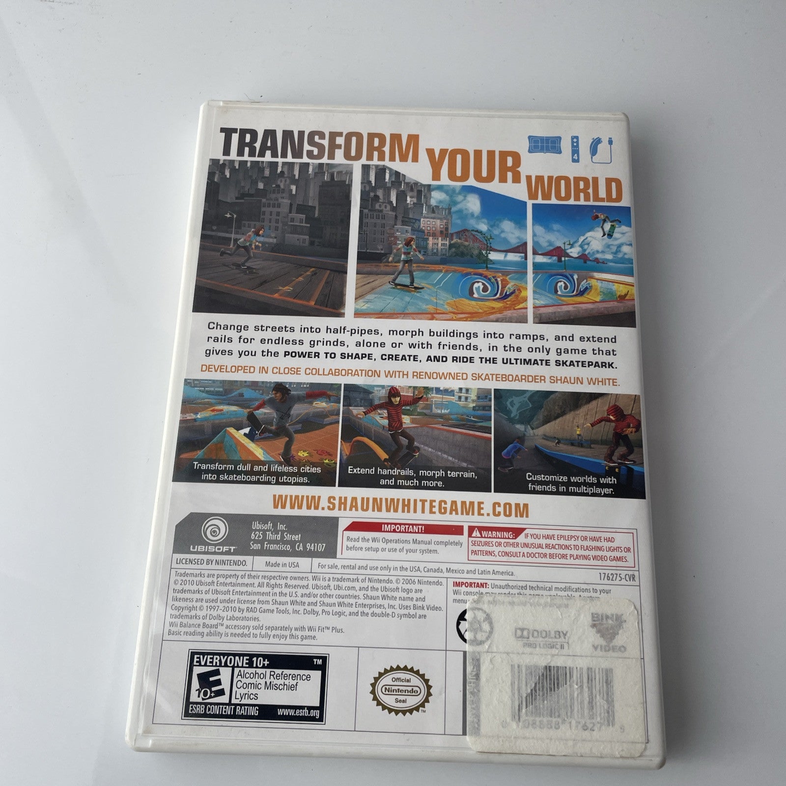 Shaun White Skateboarding (Nintendo Wii 2010) Complete
