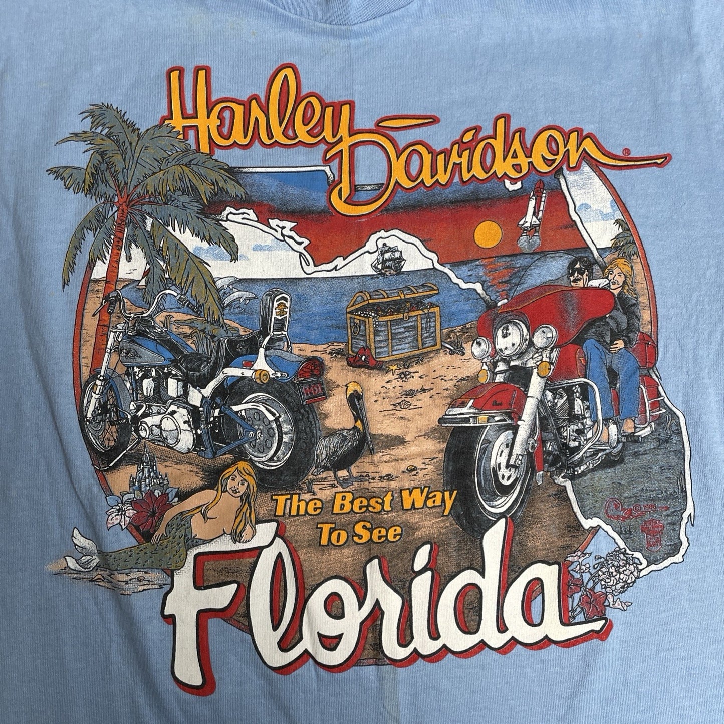 Harley Davidson vintage 80s M t shirt Dick Farmer's Orlando Florida Blue