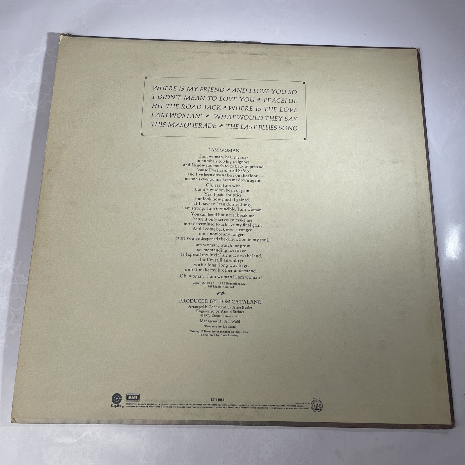 HELEN REDDY I AM WOMAN LP ALBUM RECORD VINYL ST-11068 Fast Shipping VG+