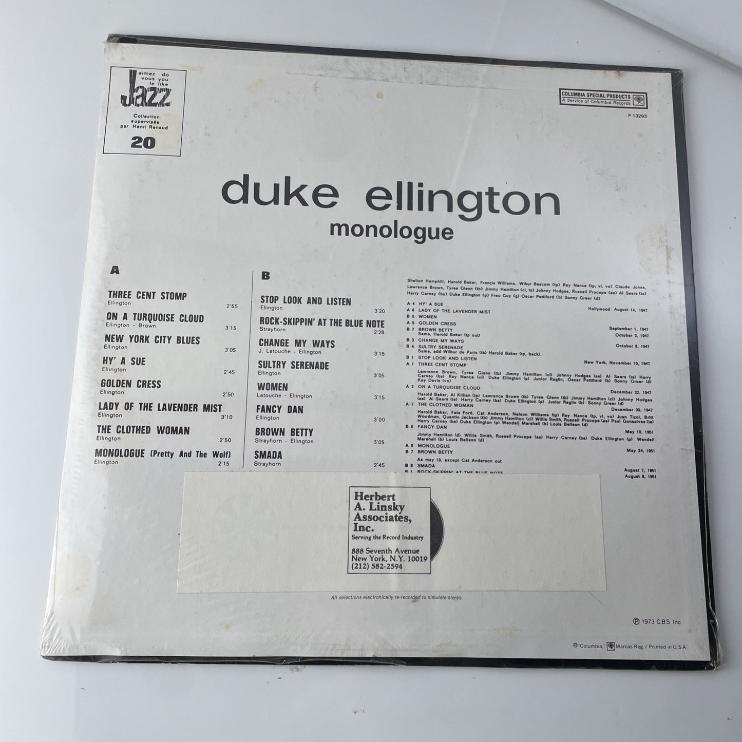 DUKE ELLINGTON Monologue - CBS P 13293 SEALED New Vintage Jazz Music