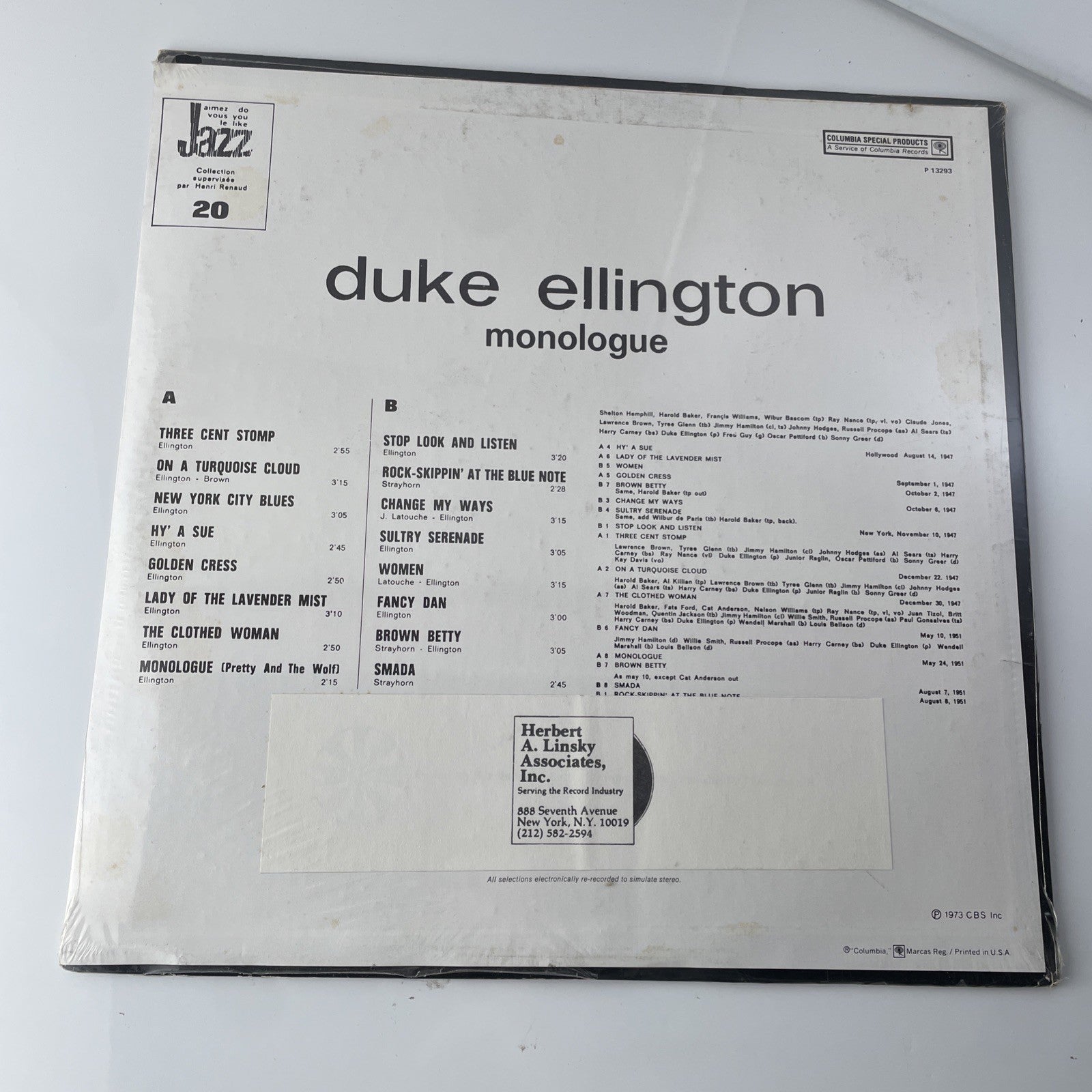 DUKE ELLINGTON Monologue - CBS P 13293 SEALED New Vintage Jazz Music