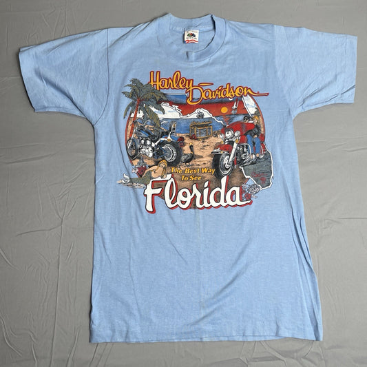 Harley Davidson vintage 80s M t shirt Dick Farmer's Orlando Florida Blue