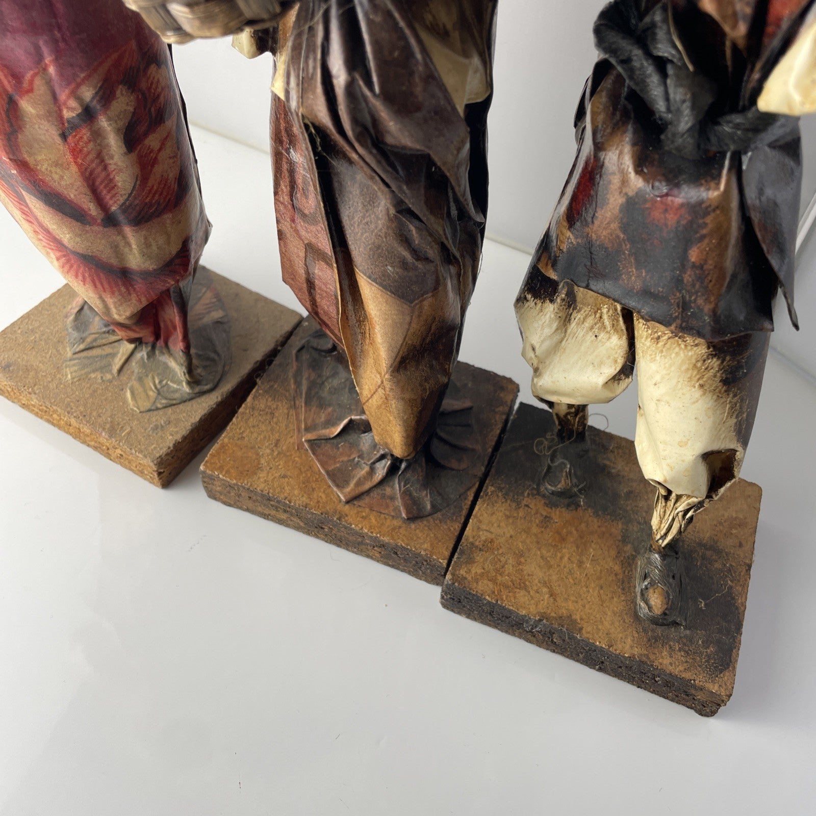 Vintage Hispanic Folk Art Paper Mache Figurines, Set Of 3 Unique 12” Tall