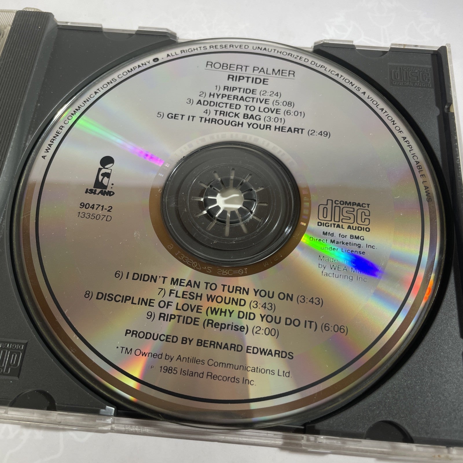 Robert Palmer *Riptide *CD *NM/NM *Island *A2 90471 *CLUB *CRC *CLASSIC POP ROCK