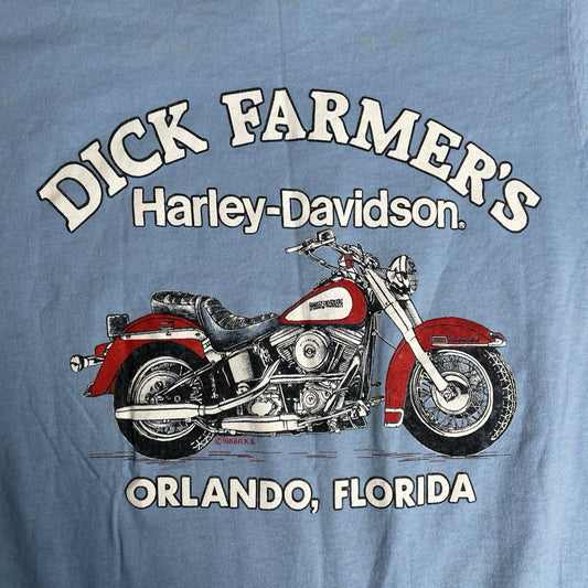 Harley Davidson vintage 80s M t shirt Dick Farmer's Orlando Florida Blue