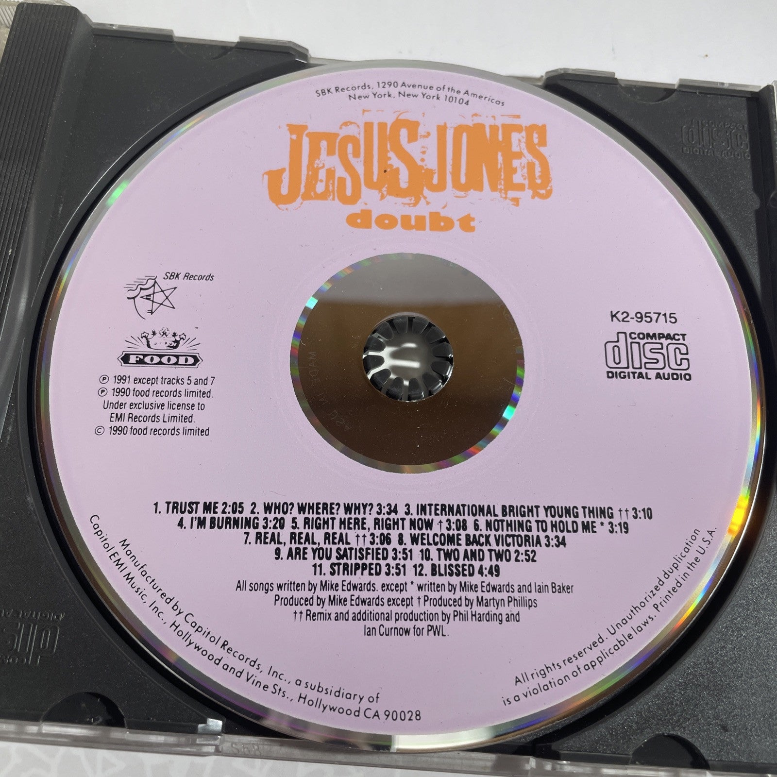 Doubt by Jesus Jones (CD, Jul-1991, Virgin) 90s Alt Rock Grunge And Obscure