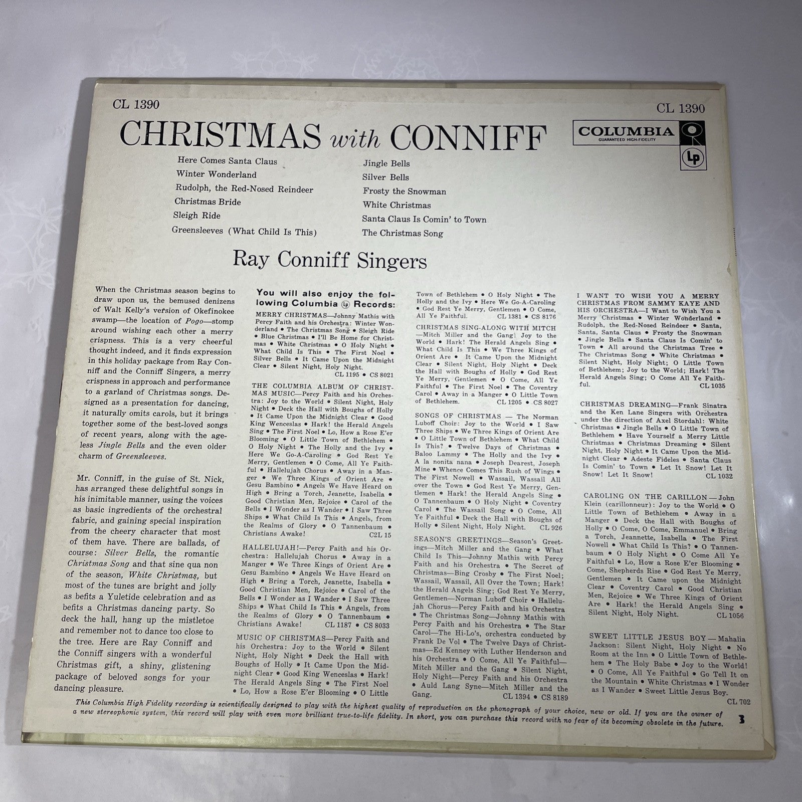 CHRISTMAS WITH CONNIFF RAY CONNIFF No Inner COLUMBIA RECORDS VINYL LP CS 8185